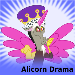 Size: 1024x1024 | Tagged: safe, discord, derpibooru, g4, alicorn drama, caption, drama, male, meta, official spoiler image, princess discord, solo, spoilered image joke