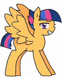 Size: 463x573 | Tagged: safe, artist:mieuun, oc, oc only, oc:starburst, pegasus, pony, kilalaverse, grin, looking at you, missing cutie mark, offspring, parent:flash sentry, parent:twilight sparkle, parents:flashlight, simple background, smiling, smirk, solo, spread wings, white background