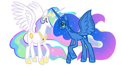 Size: 900x521 | Tagged: safe, artist:shuffle001, princess celestia, princess luna, alicorn, pony, g4, duo, helmet, simple background, white background