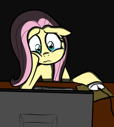 Size: 1200x1338 | Tagged: safe, artist:narbarnar, fluttershy, pegasus, pony, g4, computer, crying, depressed, depression, female, internet, mare, reaction image, sad, solo