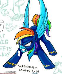 Size: 404x479 | Tagged: safe, artist:pooryorick, rainbow dash, g4, clothes, costume, shadowbolt dash, shadowbolts, shadowbolts costume