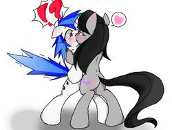 Size: 640x480 | Tagged: safe, artist:azurepicker, dj pon-3, octavia melody, vinyl scratch, earth pony, pony, unicorn, g4, bipedal, blushing, butt, butt blush, duo, female, kissing, lesbian, mare, plot, ship:scratchtavia, shipping