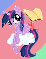 Size: 2155x2773 | Tagged: dead source, safe, artist:marshmallowwithchoco, twilight sparkle, g4, book, cloud, high res, tail bow