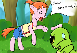 Size: 3000x2050 | Tagged: safe, artist:halflingpony, caterpie, high res, misty (pokémon), pokémon, ponified