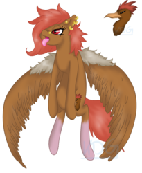 Size: 992x1209 | Tagged: safe, artist:mondlichtkatze, fearow, earring, pokémon, ponified, solo, tongue out