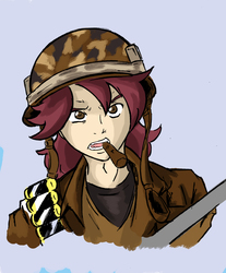 Size: 1644x1982 | Tagged: safe, artist:nayaasebeleguii, normal norman, equestria girls, g4, background human, cigar, male, military, normal norman general, parody, soldier, solo, tropic thunder, war
