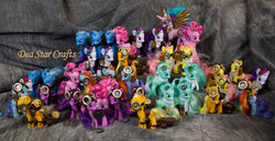 Size: 1024x528 | Tagged: safe, artist:bluepaws21, applejack, fluttershy, lyra heartstrings, pinkie pie, princess celestia, rainbow dash, rarity, trixie, twilight sparkle, g4, brushable, customized toy, female, irl, mane six, photo, steampunk, toy