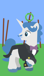 Size: 825x1425 | Tagged: safe, artist:poisonedpirate, fancypants, pony, unicorn, g4, bowtie, clothes, colored hooves, hooves, horn, lineless, male, open mouth, raised hoof, solo, stallion, tarot card