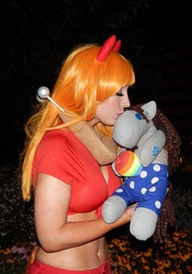 Size: 417x597 | Tagged: safe, artist:sarahn29, big macintosh, smarty pants, human, g4, belly button, cosplay, irl, irl human, midriff, photo