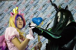 Size: 1004x668 | Tagged: safe, artist:bellatrixblacklovett, princess cadance, queen chrysalis, human, g4, cosplay, irl, irl human, photo