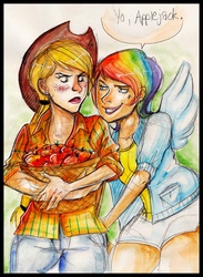 Size: 652x892 | Tagged: safe, artist:killa7, applejack, rainbow dash, human, g4, humanized