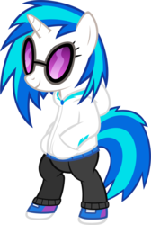 Size: 1430x2134 | Tagged: safe, artist:zacatron94, dj pon-3, vinyl scratch, pony, unicorn, g4, bipedal, clothes, female, hoodie, hooves, horn, mare, shoes, simple background, smiling, solo, sunglasses, transparent background, vector, vinyl's glasses