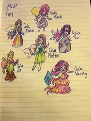 Size: 2736x3648 | Tagged: safe, artist:badromance123, applejack, fluttershy, pinkie pie, rainbow dash, rarity, twilight sparkle, human, g4, clothes, dress, gala dress, high res, humanized, lined paper, mane six, traditional art