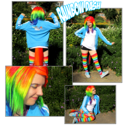 Size: 1000x1000 | Tagged: safe, artist:contugeo, rainbow dash, human, g4, clothes, cosplay, irl, irl human, photo, rainbow socks, socks, striped socks