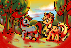 Size: 900x608 | Tagged: safe, artist:contugeo, applejack, oc, earth pony, pony, g4, female, male, mare, stallion