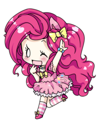 Size: 550x700 | Tagged: safe, artist:kumaikyu, pinkie pie, human, g4, chibi, clothes, dress, eared humanization, female, humanized, solo, wink