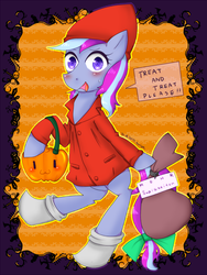 Size: 600x800 | Tagged: safe, artist:divided-s, oc, oc only, oc:queer-division, pony, bipedal, german, halloween, nightmare night, pixiv, solo