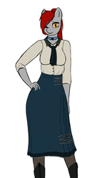 Size: 3000x5000 | Tagged: safe, artist:thermalcake, oc, oc only, oc:thermal cake, anthro, alternate hairstyle, anthro oc, bioshock infinite, clothes, crossover, dress, female, outfit, simple background, solo, white background