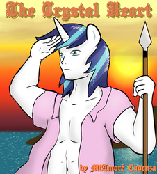 Size: 903x1000 | Tagged: safe, artist:empyu, shining armor, human, g4, eared humanization, horn, horned humanization, humanized, male, pony coloring, solo, spear