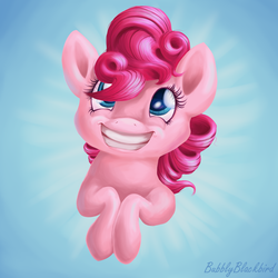 Size: 2500x2500 | Tagged: safe, artist:bubblyblackbird, pinkie pie, g4, bust, colored pupils, female, high res, simple background, smiling, solo