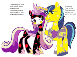 Size: 900x670 | Tagged: safe, artist:desu, princess cadance, shining armor, g4, cheese, wtf