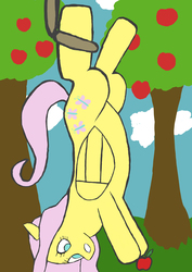 Size: 2480x3508 | Tagged: safe, artist:pwnypony db, fluttershy, g4, apple, caught, high res, snare, trapped