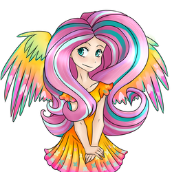 Size: 1024x1024 | Tagged: safe, artist:voilet14, fluttershy, human, g4, female, humanized, rainbow power, solo, winged humanization