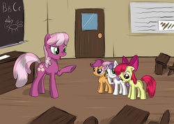 Size: 1260x900 | Tagged: safe, apple bloom, cheerilee, scootaloo, sweetie belle, g4, cutie mark crusaders