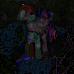 Size: 1024x1024 | Tagged: safe, artist:beetdabrat, rainbow dash, twilight sparkle, g4, 3d, detailed, hug, night