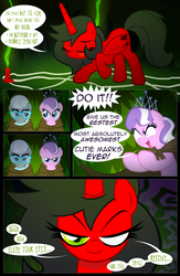 Size: 975x1500 | Tagged: safe, artist:wicked-at-heart, diamond tiara, silver spoon, oc, oc:wicked heart, alicorn, pony, g4, alicorn oc, bowing, comic, devil's due