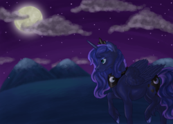 Size: 3456x2470 | Tagged: safe, artist:essely, princess luna, g4, female, high res, moon, night, solo