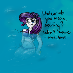 Size: 4000x4000 | Tagged: safe, artist:lisa400, rarity, equestria girls, g4, bikini, blatant lies, clothes, dialogue, female, lies, solo, swimsuit, water