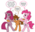 Size: 935x855 | Tagged: safe, artist:greenlinzerd, pinkie pie, oc, oc:ginger snap (browniecomicwriter), pony, g4, alternate cutie mark, angry, bipedal, blushing, canon x oc, dialogue, duality, female, male, not sure if want, pinkamena diane pie, self ponidox, shipping, simple background, straight, thought bubble, transparent background