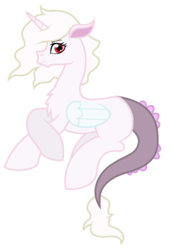 Size: 716x1048 | Tagged: safe, artist:unoriginai, oc, oc only, oc:maelstrom (lunaflaire), chimera, draconequus, hybrid, interspecies offspring, offspring, parent:discord, parent:princess celestia, parents:dislestia, simple background, solo, white background