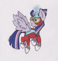 Size: 1024x1077 | Tagged: safe, artist:pprinceran, twilight sparkle, alicorn, pony, g4, power ponies (episode), clothes, costume, female, magic, mare, masked matter-horn costume, power ponies, solo, traditional art, twilight sparkle (alicorn)