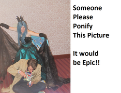 Size: 1031x796 | Tagged: safe, doctor whooves, queen chrysalis, time turner, g4, bronycan, cosplay, irl, photo, request, requested art
