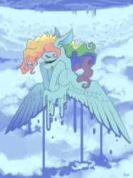 Size: 1000x1336 | Tagged: safe, artist:moo, rainbow dash, g4, cloud, cloudy, female, solo, surreal