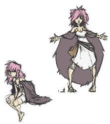 Size: 883x1000 | Tagged: safe, artist:atryl, oc, oc only, oc:fluffle puff, human, :p, barefoot, cape, clothes, dress, feet, humanized, looking at you, quest for harmony, skinny, smiling, solo, thin, tongue out