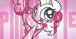 Size: 1920x1000 | Tagged: dead source, safe, artist:inkypsycho, pinkie pie, g4, cute, diapinkes, female, solo, text, tongue out
