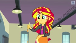 Size: 1136x640 | Tagged: safe, screencap, sunset shimmer, equestria girls, g4, my little pony equestria girls: rainbow rocks, female, hasbro studios, paintbrush, solo, youtube