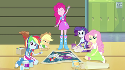 Size: 1920x1080 | Tagged: safe, screencap, applejack, fluttershy, pinkie pie, rainbow dash, rarity, equestria girls, g4, my little pony equestria girls: rainbow rocks, female, humane five, lidded eyes