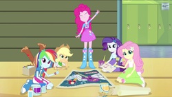 Size: 1136x640 | Tagged: safe, screencap, applejack, fluttershy, pinkie pie, rainbow dash, rarity, twilight sparkle, equestria girls, g4, my little pony equestria girls: rainbow rocks, boots, female, hasbro studios, high heel boots, humane five, mane six