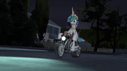 Size: 1240x698 | Tagged: safe, artist:epickitty54, princess celestia, g4, 3d, biker, female, night, solo, source filmmaker, turbo