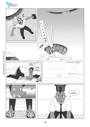 Size: 1200x1697 | Tagged: safe, artist:pia-sama, applejack, spike, anthro, comic:rogue diamond, g4, boat, comic, monochrome