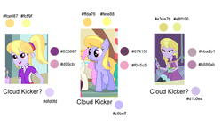 Size: 1280x720 | Tagged: safe, edit, edited screencap, screencap, cloud kicker, cloudy kicks, lavender lace, equestria girls, g4, my little pony equestria girls: rainbow rocks, background human, color palette, comparison, look-alike