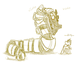 Size: 1336x1117 | Tagged: safe, artist:discrete turtle, oc, oc only, oc:myzanathr, robot, snake, monochrome, wip