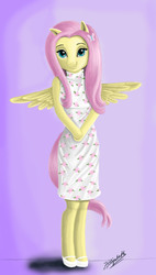 Size: 2700x4753 | Tagged: safe, artist:heylizabeth01, fluttershy, anthro, unguligrade anthro, g4, female, looking at you, smiling, solo, spread wings, wings