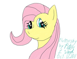 Size: 1100x850 | Tagged: safe, artist:stormfalcon, fluttershy, pegasus, pony, g4, bust, female, mare, signature, simple background, solo, text, white background