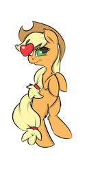 Size: 700x1200 | Tagged: safe, artist:macheteponies, part of a set, applejack, g4, apple, balancing, female, ponies balancing stuff on their nose, rearing, simple background, solo
