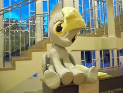 Size: 1000x750 | Tagged: safe, artist:znegil, derpy hooves, pegasus, pony, galacon, g4, 2014, convention, craft, female, irl, mare, papercraft, photo, sitting, solo